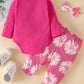 Fullfamous Baby Girl Clothes Gifts Outfits,Fall Winter Long Sleeve Romper And Pant Set Raspberry Sunflower Newborn