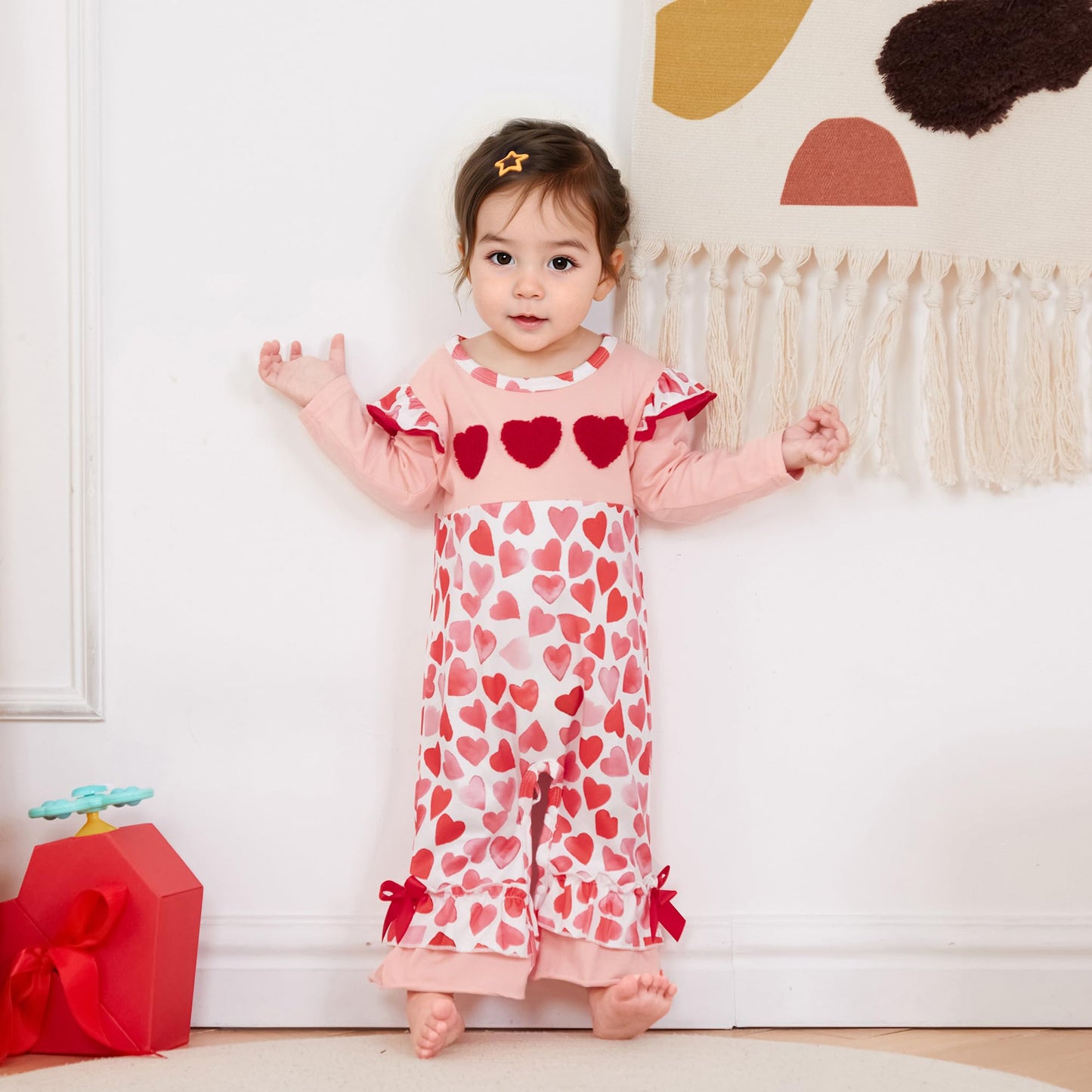 My First Valentines Day Baby Girl Outfit Love Heart Letter Long Sleeve Romper Newborn Spring Jumpsuit Clothes (A-Red, 0-3 Months