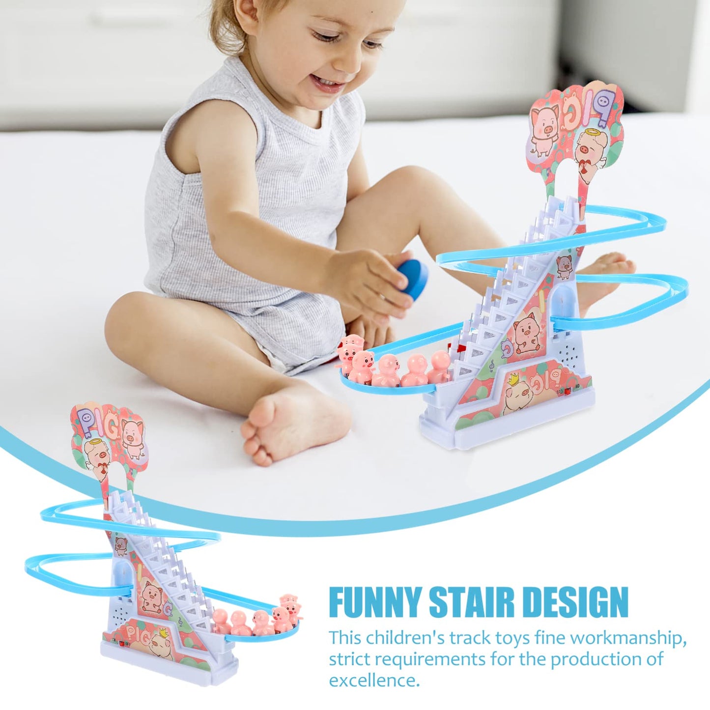 Zerodeko Piggy Climbing Toy, Cute Animal Climbing Stair Toy With Music And Light, Coaster Slide Track Toy Early Educational Toys