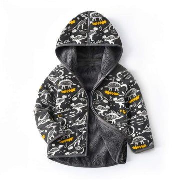 Feidoog Toddler Polar Fleece Jacket Hooded Baby Boys Girls Autumn Winter Long Sleeve Thick Warm Outerwear,Graffiti,1-2T