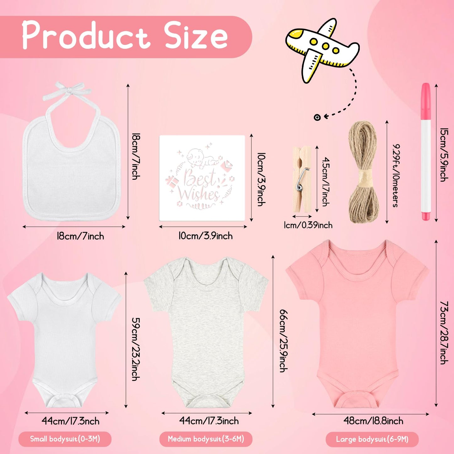 Bouboni 60 Pcs Diy Baby Bibs Bodysuit Set Baby Shower Game 6 White Baby Bibs 6 Newborn Bodysuit 12 Fabric Markers 12 Stencils 23