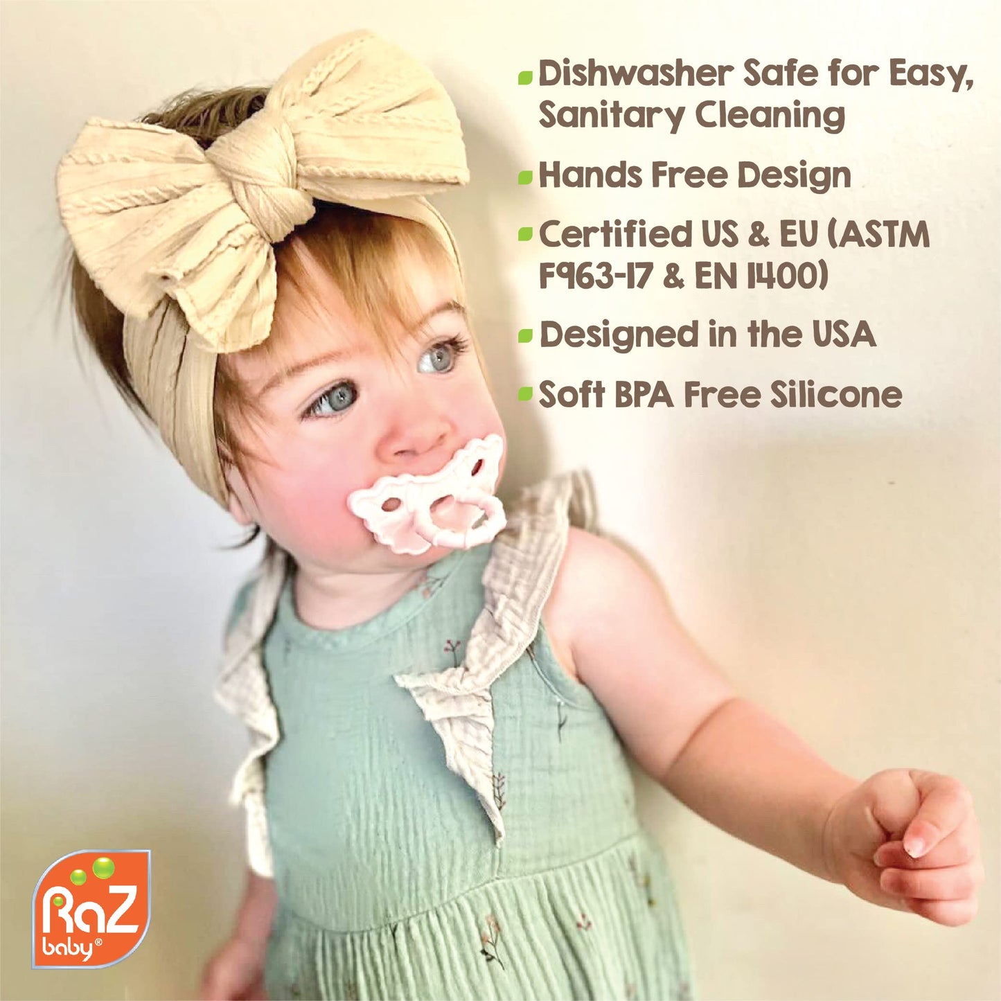 RaZbaby RaZberry Silicone Teether Pacifier - Teething Relief for Infants 3m+, Food-Grade, BPA-Free, Hands-Free, Natural Berrybum