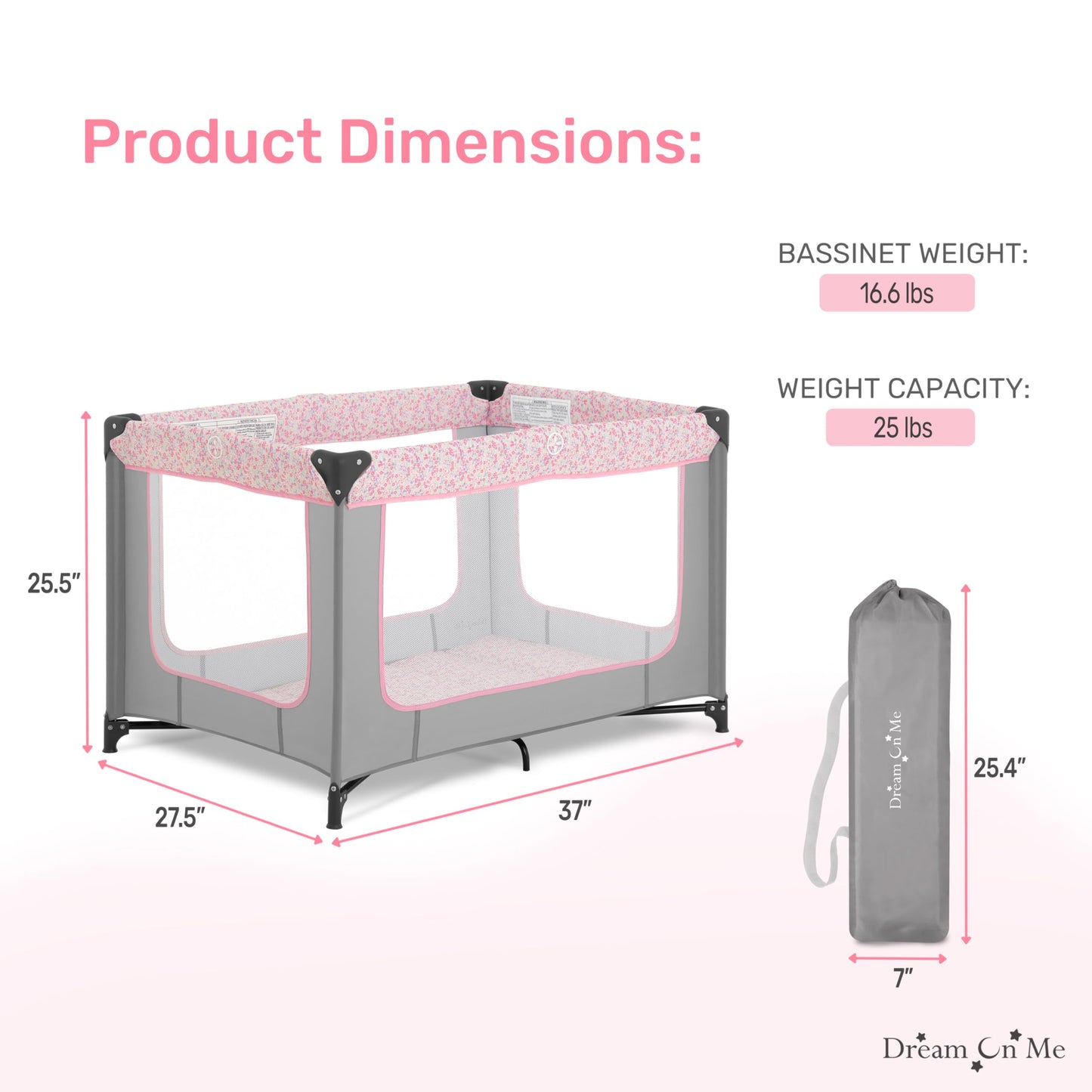 Dream On Me Zodiak Portable Playard In Grey And Pink, Lightweight, Packable And Easy Setup Baby Playard, Breathable Mesh Sides A