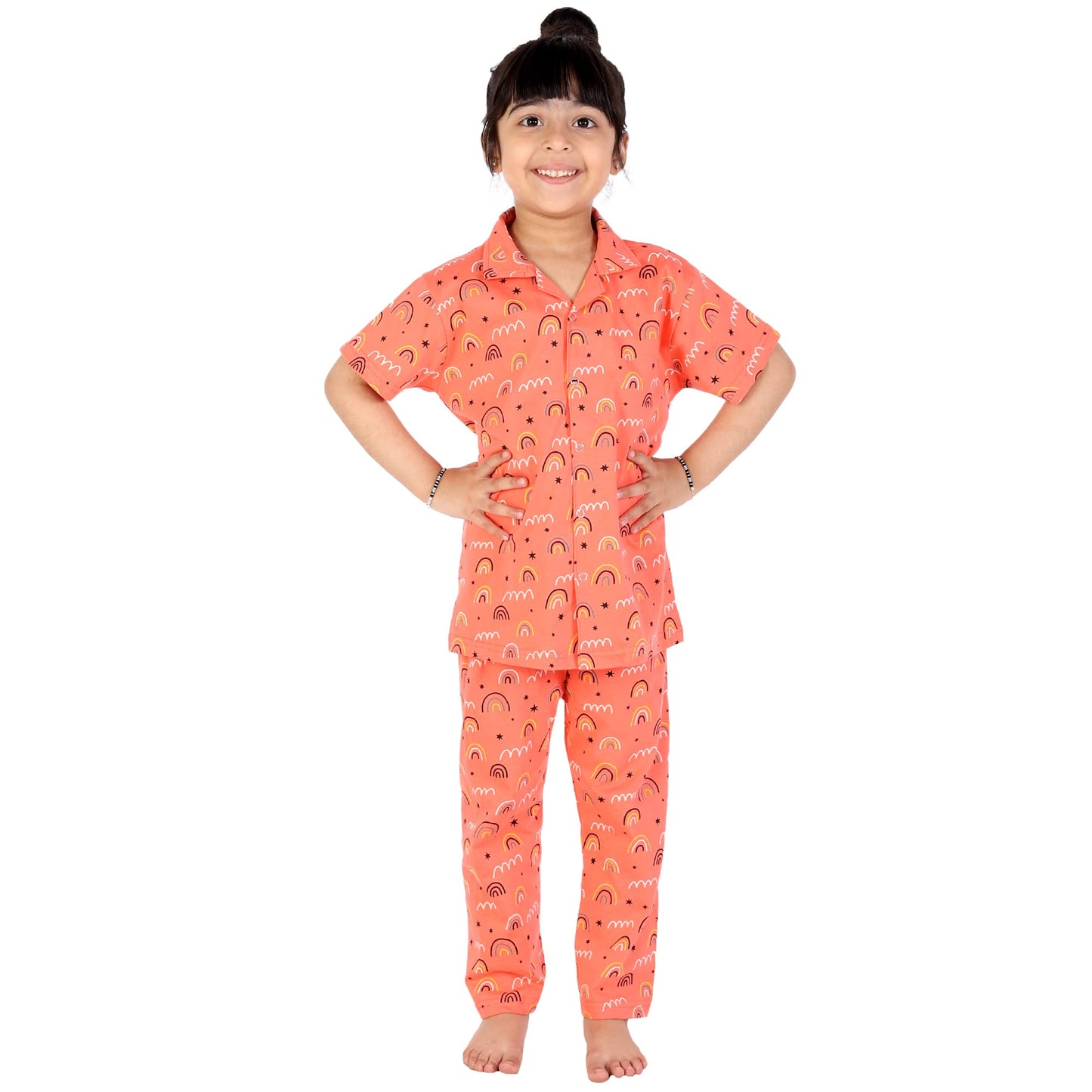 Onpoint Girl Rainbow Orange Night Dress for Baby Girl Suitable for Night Sleepwear Pajama Suit Sets for Kids [ Orange] 3 Months 