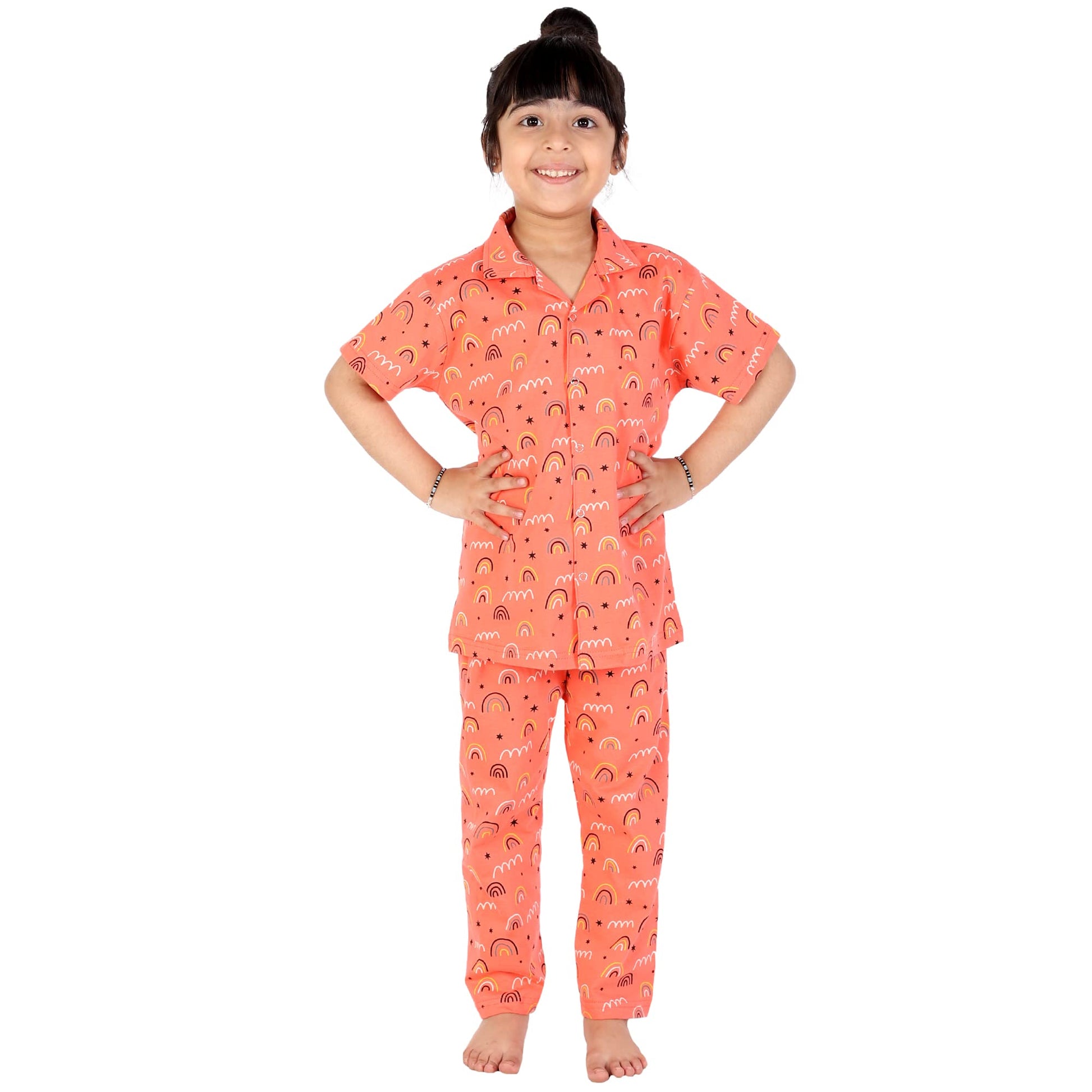 Onpoint Girl Rainbow Orange Night Dress for Baby Girl Suitable for Night Sleepwear Pajama Suit Sets for Kids [ Orange] 3 Months 