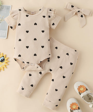 Fullfamous Infant Baby Girl Clothes Outfits,Spring Summer Romper And Pant Set 6-9 Months Ecru Heart