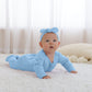 Guisby Footed Long Sleeve Baby Pajamas With Zipper Cotton Infant Sleepers Light Blue+White 6-9 Months