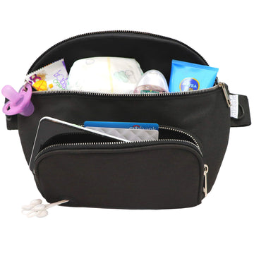 Suessie Fanny Pack Diaper Bag - With Baby Changing Pad & Waterproof Wipes Pocket - Stroller Organizer Black
