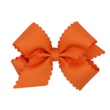 Wee Ones Girls' Classic Grosgrain Hair Bow With Scalloped Edges And Plain Wrap Center On A Weestay Hair Clip, Medium, Pumpkin