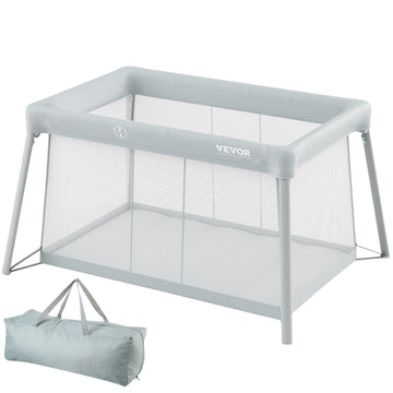 Vevor Baby Travel Crib And Play Yard, Folding Baby Playpen With Zipper Gate & Soft Mattress, Portable Toddler Crib With Breathab
