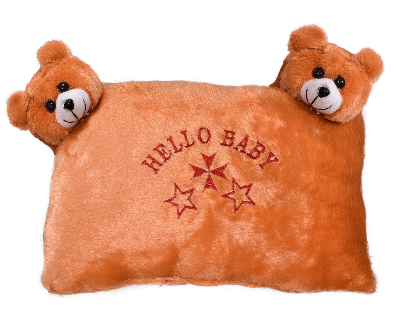 Kuber Industries Hello Teddy Design KidS Pillow|Velvet Super Soft Kids Pillow For Sleeping & Travel,12 X 18 Inch,(Orange)