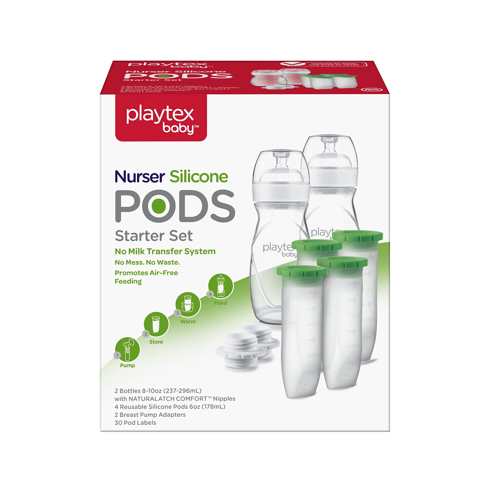 Playtex Baby Nurser Reusable Silicone PODS Starter Set for Breastmilk Storage & Air-Free Feeding