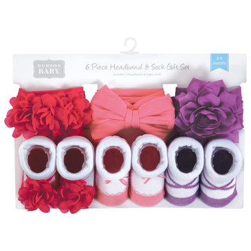 Hudson Baby Baby Girls' Headband And Socks Giftset, Pink Purple, One Size