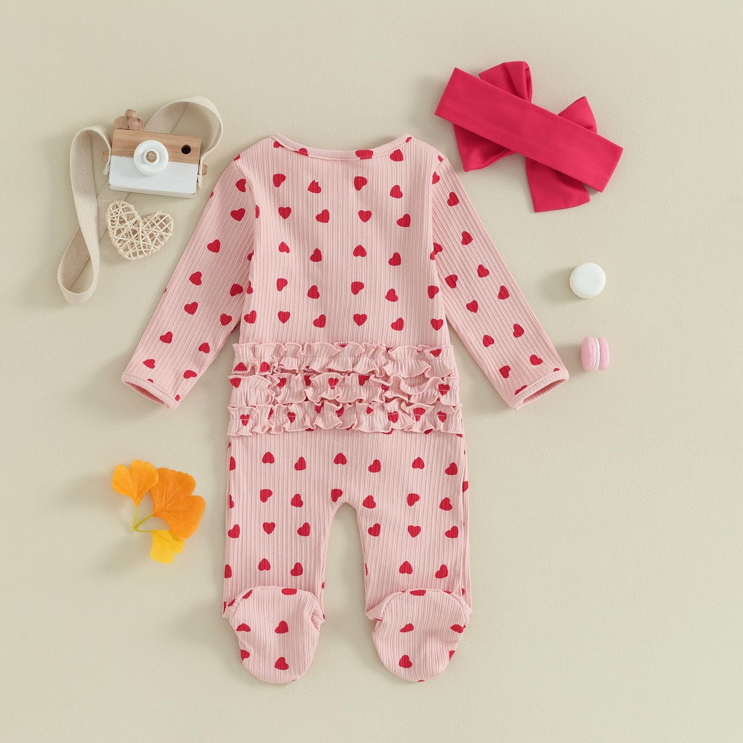 Yingisfitm Baby Girl Valentines Day Outfit Love Ruffle Waffle Footie Romper Jumpsuit My First Valentines Day Onesie Clothes (Pin