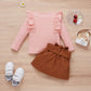 Rosebea Toddler Baby Girl Skirt Set Outfits Knitted Sweather Mini Skirt 2Pcs Spring Fall Winter Clothes(Gset01,Pink,130)