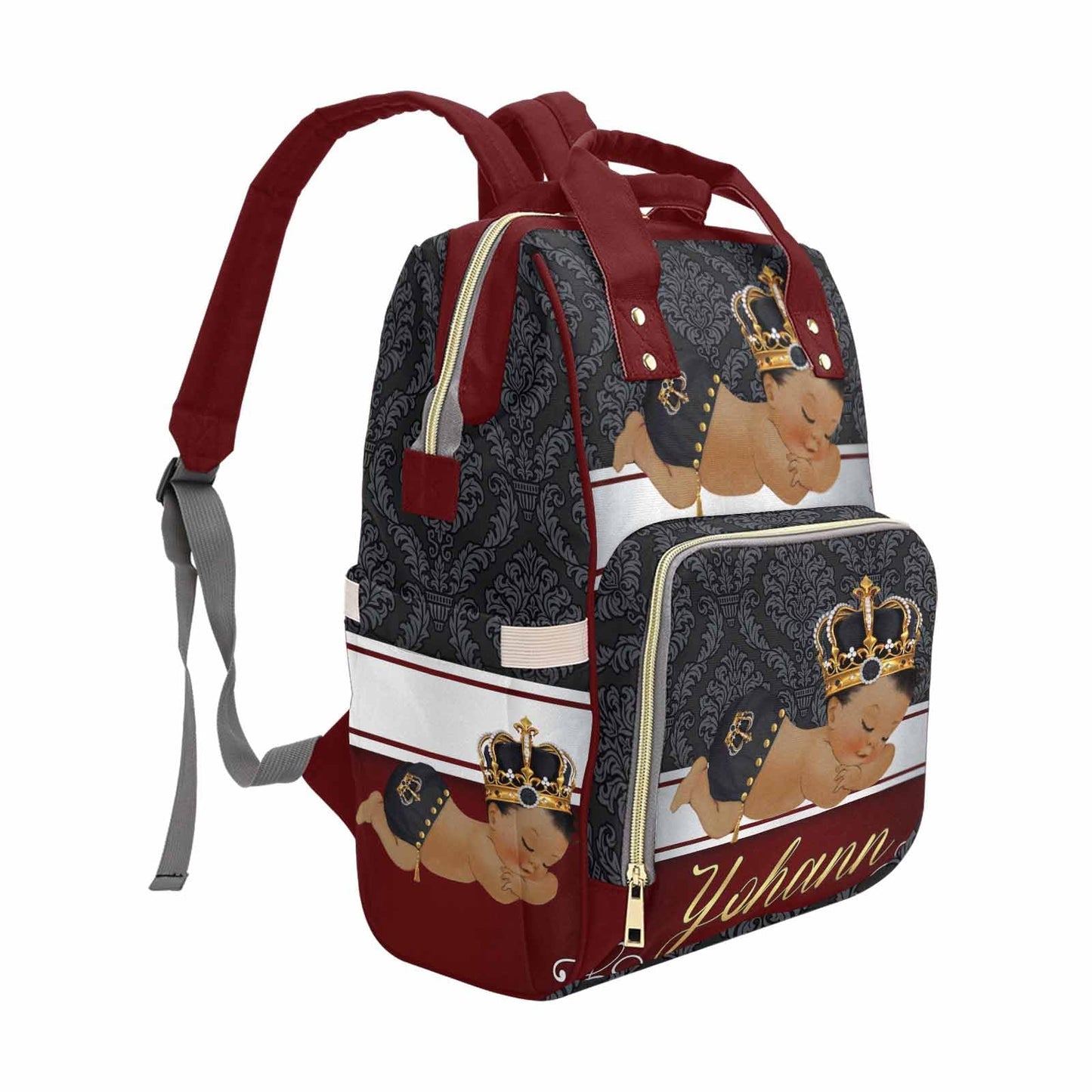 M Yescustom Personalized Baby Diaper Bag, Vintage Custom Red Crown Prince Diaper Bag With Name, Waterproof Diaper Bag Backpack M