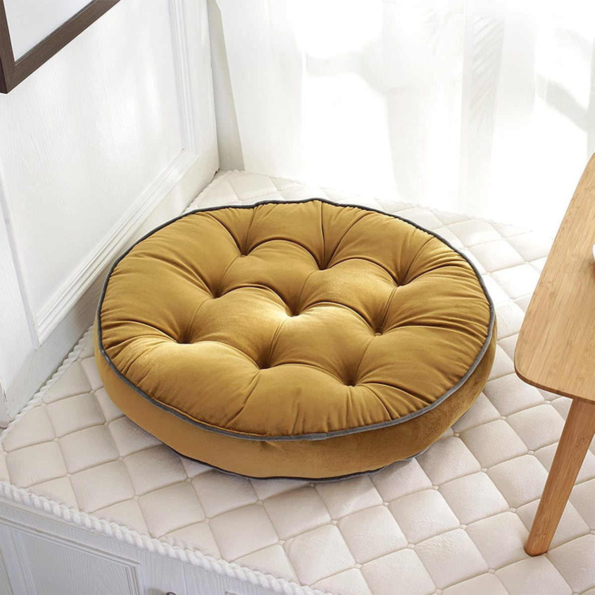 Dekor doma Round Floor Pillows Seat Cushion Velvet, Tufted Thicken Chair Pad Tatami Floor Pillow Cushion,Solid Color Seat Cushio