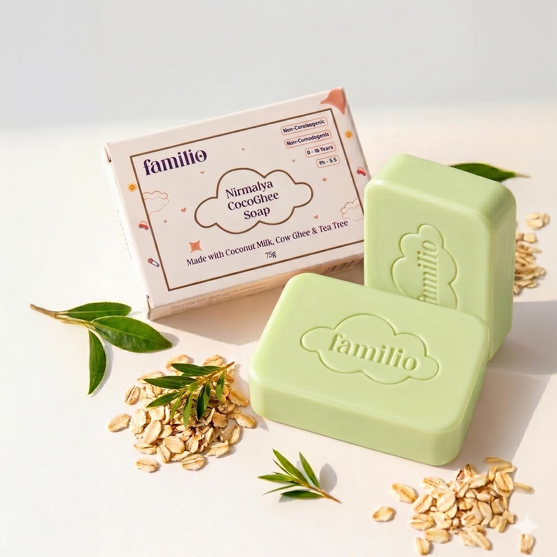 Familio Cocoghee Nirmalaya Kids Bathing Soap | Gentle Moisturizing Bar For Delicate Skin | With Coconut Oil, Cow Ghee & Kesar | 