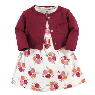 Hudson Baby Baby Girls' Cotton Dress And Cardigan Set, Autumn Rose, 12-18 Months