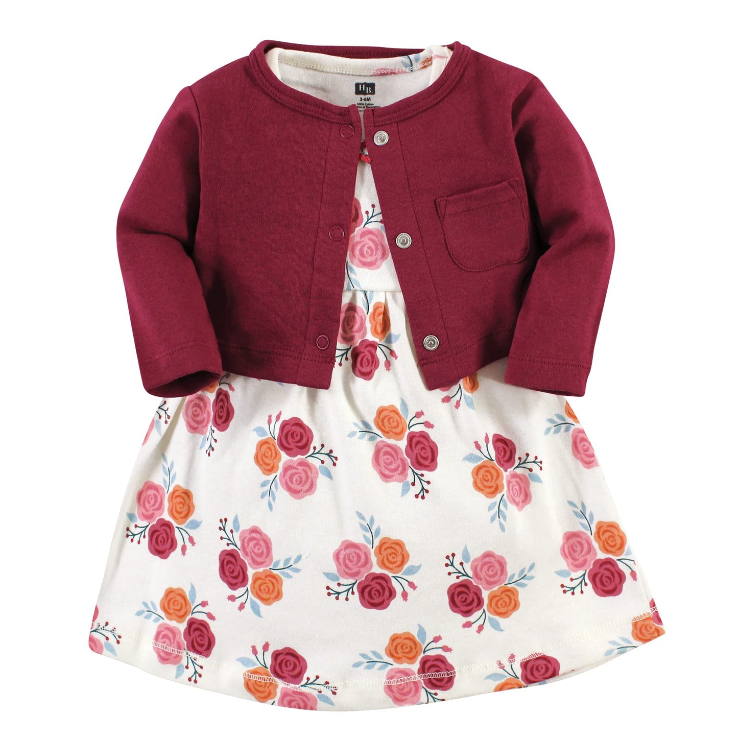 Hudson Baby Baby Girls' Cotton Dress And Cardigan Set, Autumn Rose, 18-24 Months