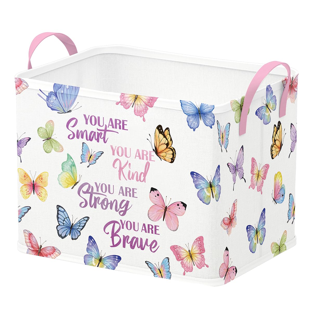 Runtoo Butterfly Baby Basket Nursery Decor Pink Purple Inspirational Quotes Baby Shower Decorations Gift Basket Toddler Toy Box 