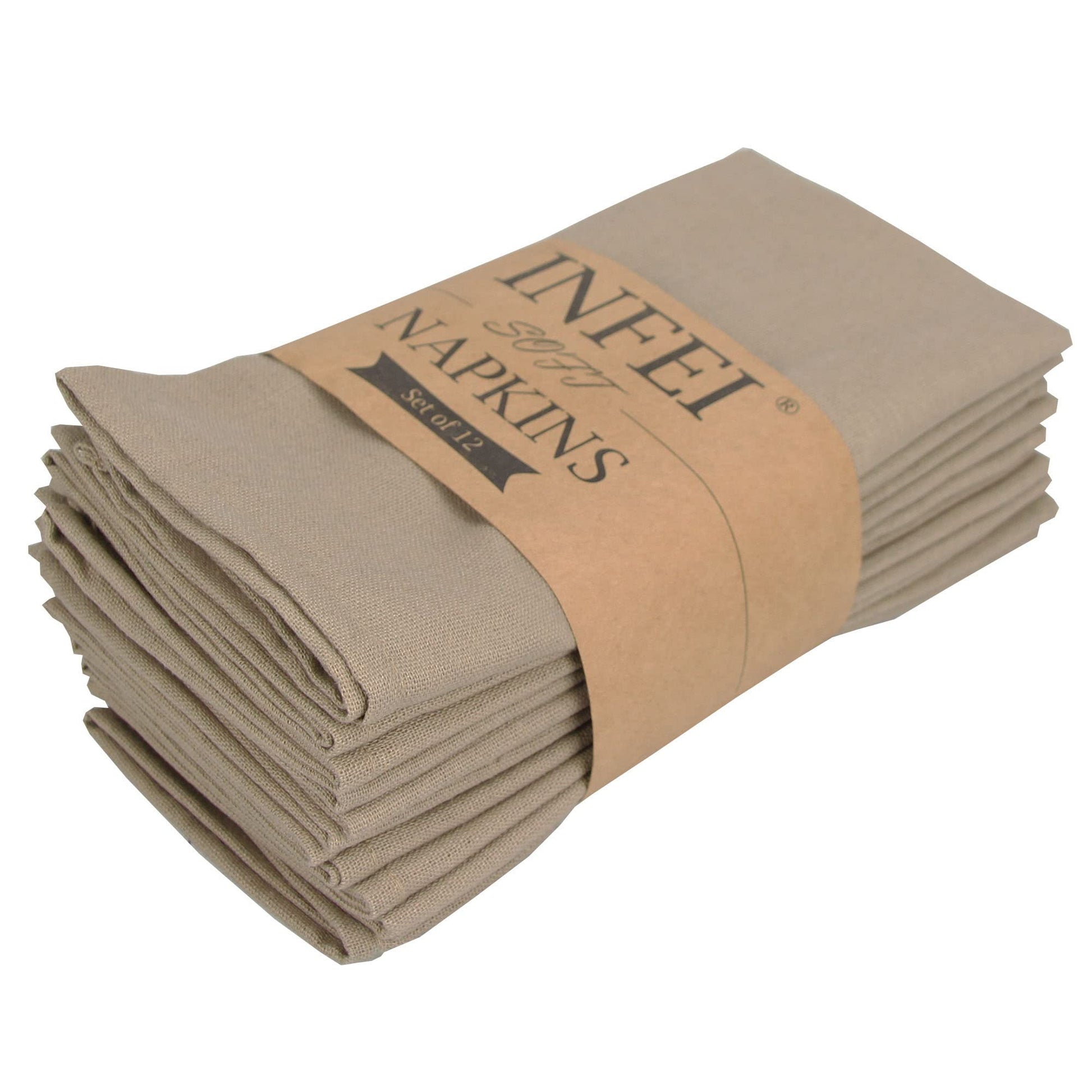 Infei Solid Color Cotton Linen Blended Thin Dinner Cloth Napkins - Set Of 12 (40 X 40 Cm) - For Events  Home Use (Khaki)