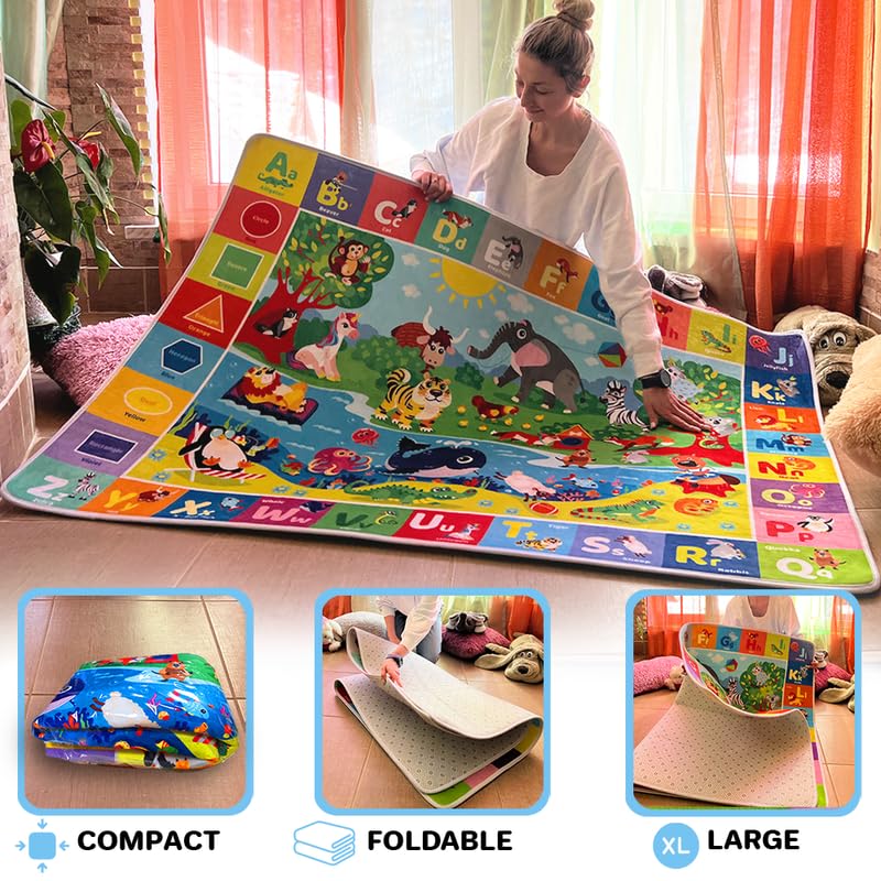 Quokka Giant Baby Play Mat For Floor - 112X80 In Plush Abc Nursery Rug For Toddlers & Infants - Large Padded Non-Slip Surface Fo