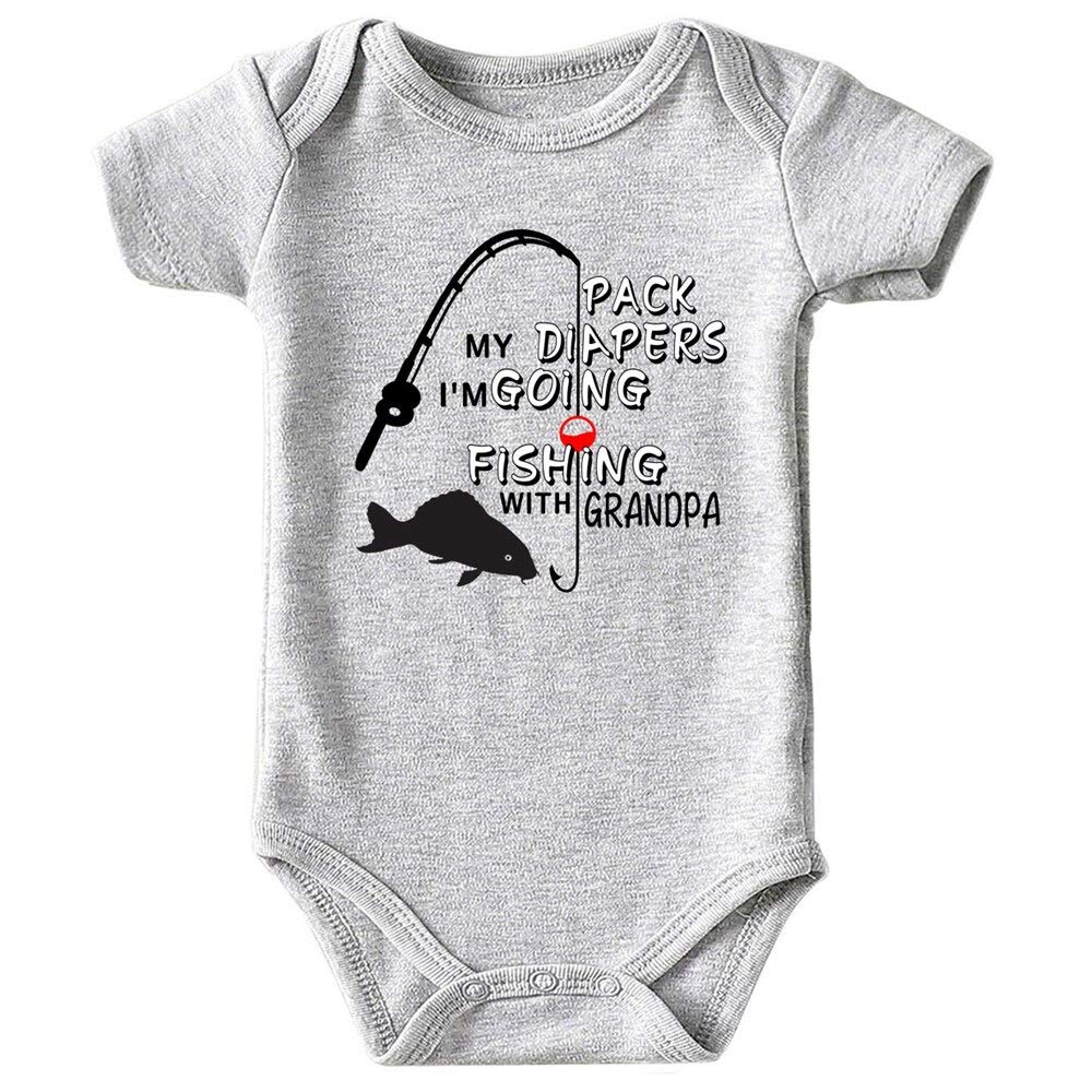 Azzwnee Fish With Grandpa Baby Boy Clothes Unisex Funny Baby Girl Baby Bodysuit Gray 0-3 Months
