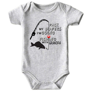 Azzwnee Fish With Grandpa Baby Boy Clothes Unisex Funny Baby Girl Baby Bodysuit Gray 0-3 Months
