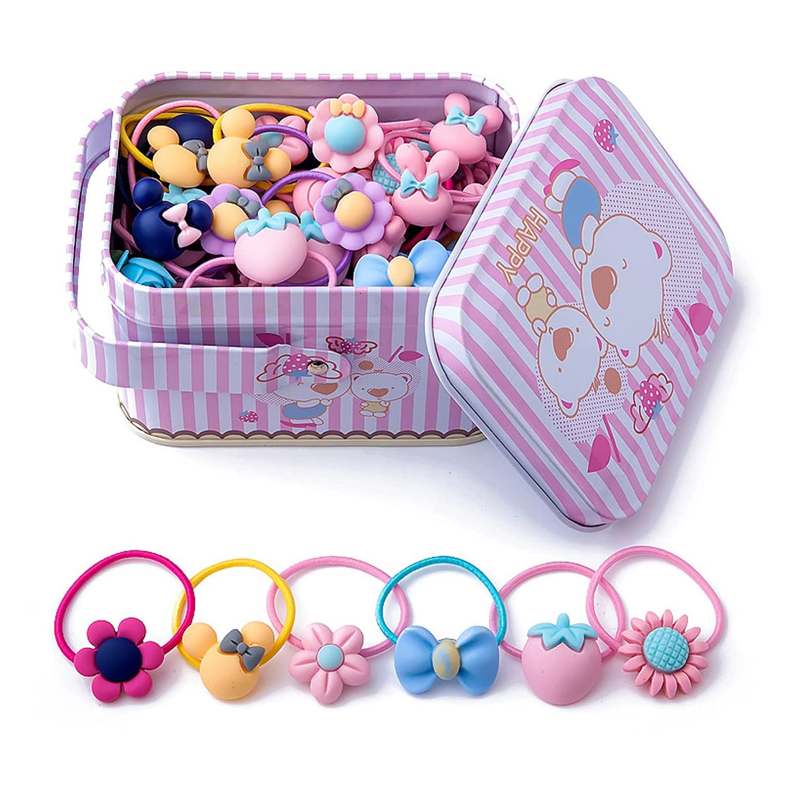 Meetchen 40pcs Baby Hair Ties - Hair Ties for Little Girls Cartoon Elastic Hair Ties