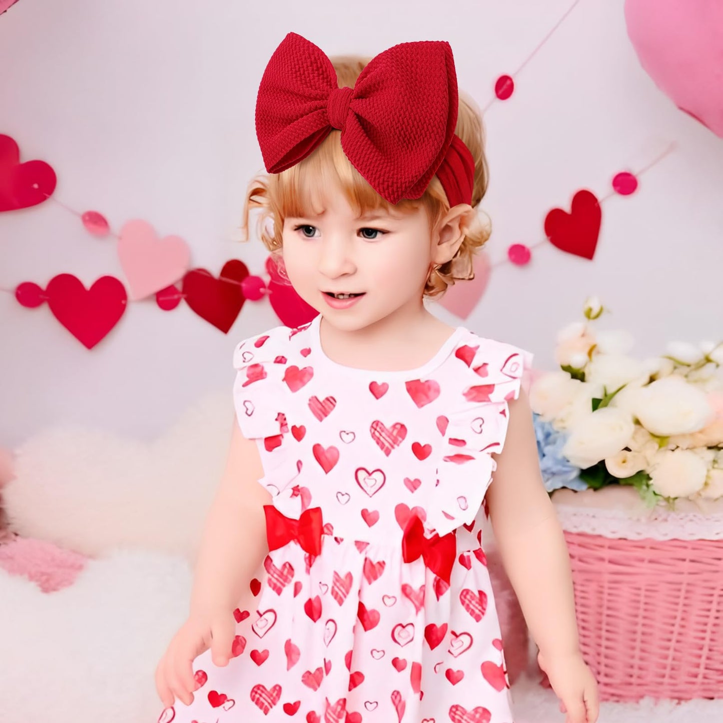 Yanjie Baby Girl Headbands - Nylon Bow Hair Accessories For Newborn Infants, Toddlers (0-6 Months) - Red, Pink