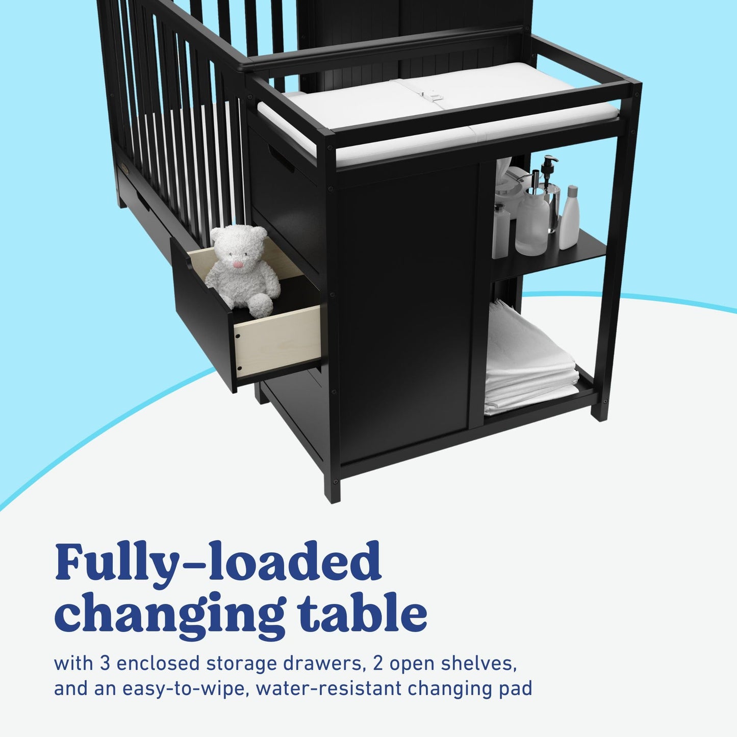 Graco Hadley 5-In-1 Convertible Crib And Changer With Drawer (Black) - Greenguard Gold Certified, Crib And Changing -Table Combo