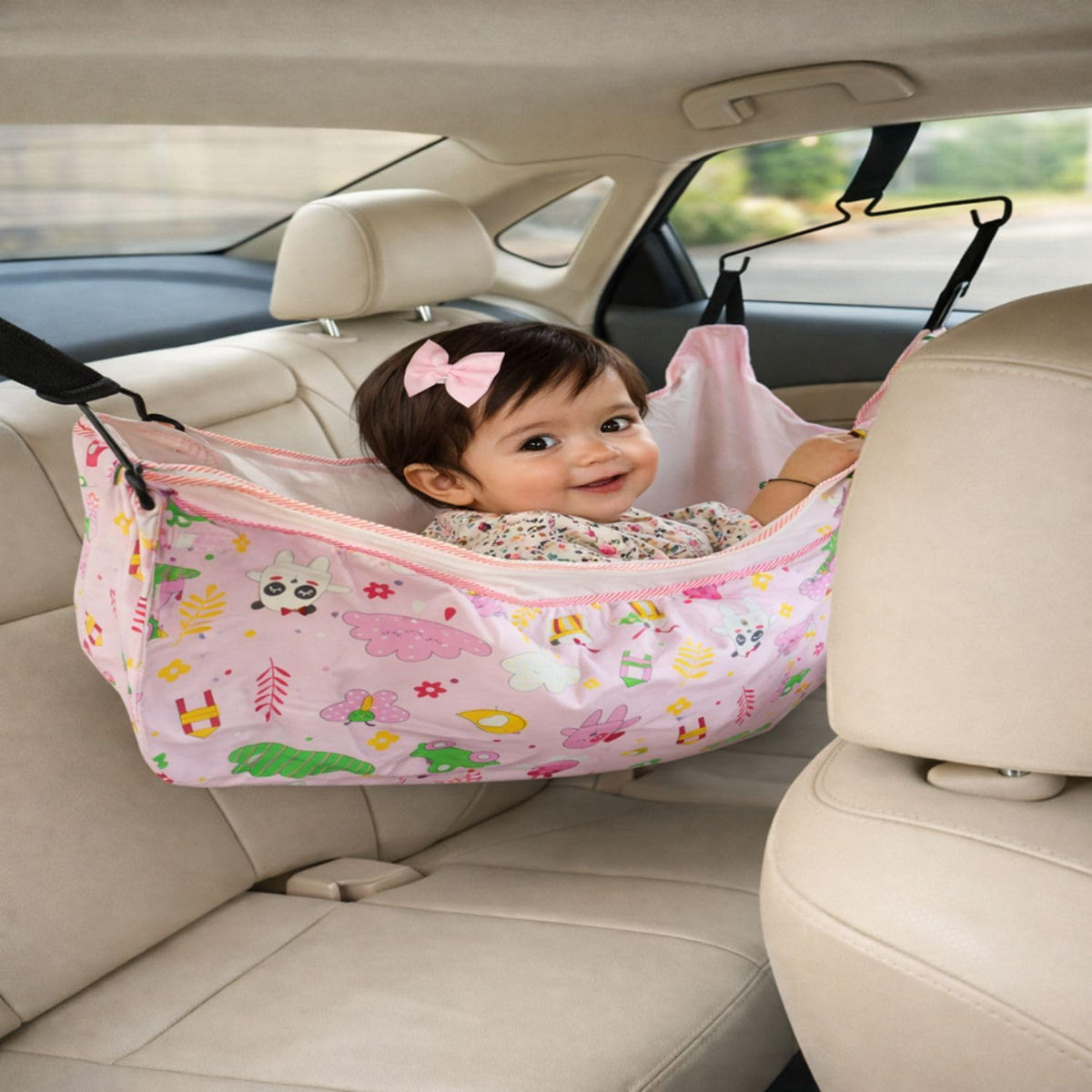 Baby Corp Car Cradle For 0 To 3 Year Kids | Car Jhula Travel Kit With Adjustable 2 In1 Belt & Cotton Cradle Cloth With 2.1 Meter