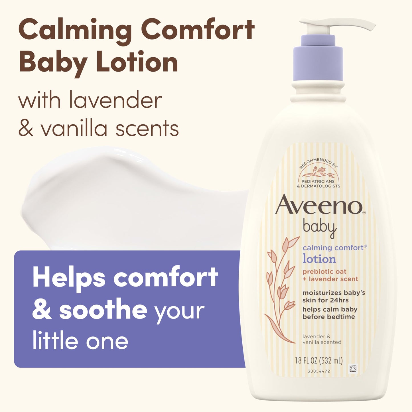 Aveeno Baby Calming Comfort Moisturizing Lotion With Relaxing Lavender & Vanilla Scents, Non-Greasy Body Lotion With Natural Oat