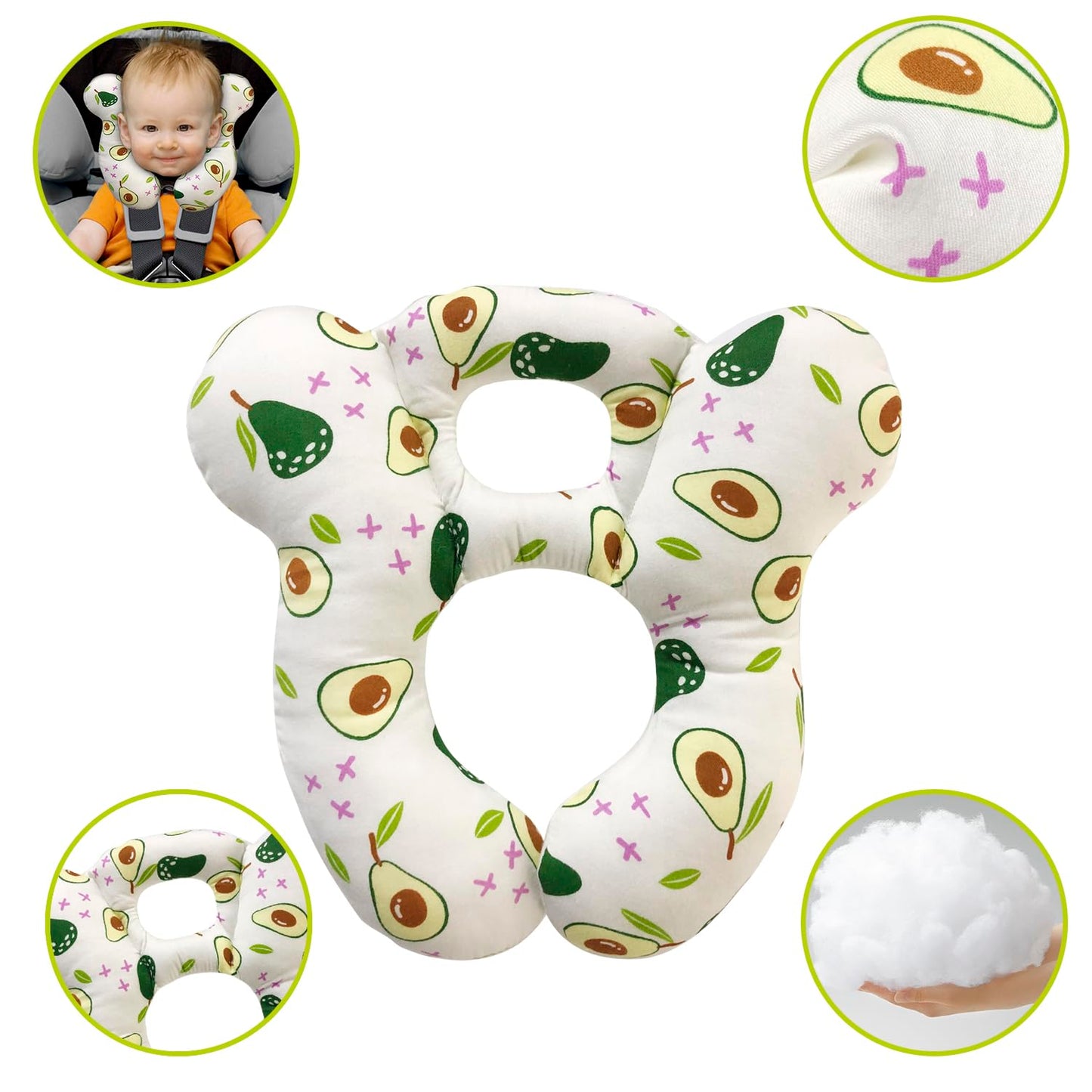 Deezomo Baby Travel Pillow,Soft And Skin Friendly Kids Cushion For Car Seat - Newborn Pillow For Pushchair,Car Seat,Travel (Whit