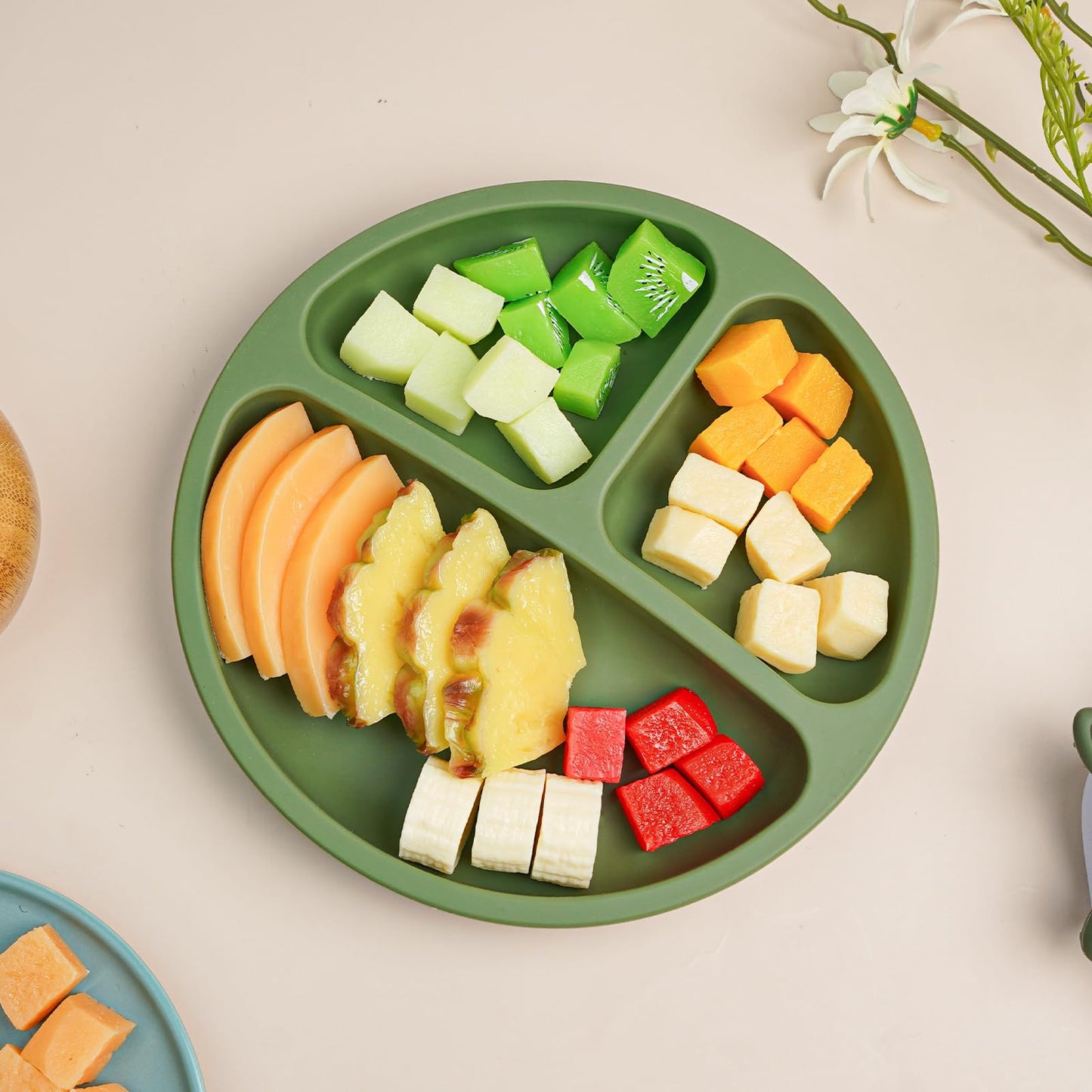 Little Rawr Suction Plates For Babies & Toddlers, 3 Pack Divided Toddler Plates-Food Grade Silicone/Bpa Free, Quadruple Suction