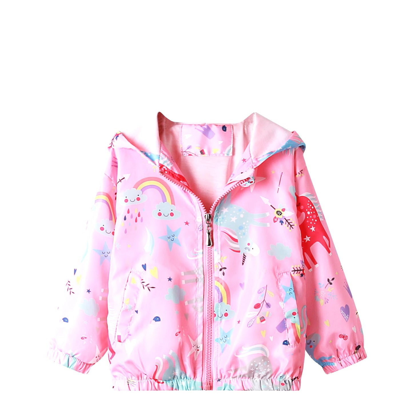 Feidoog Kids Baby Toddler Girls Cartoon Spring Fall Outerwear Windbreaker Zipper Hooded Jackets Coat,Rainbow,2-3T