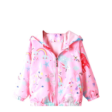Feidoog Kids Baby Toddler Girls Cartoon Spring Fall Outerwear Windbreaker Zipper Hooded Jackets Coat,Rainbow,2-3T