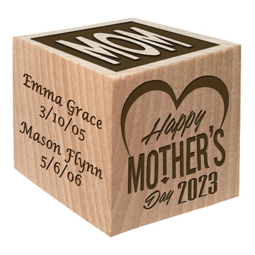 Mothers Day Gift Block 2023 - Personalized Block First Mother'S Day Gift - Custom Engraved Wooden Baby Block For Boy And Girl An