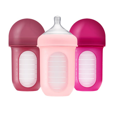Boon Nursh Stage 2 Medium Flow Reusable Silicone Baby Bottles With Collapsible Silicone Pouch Design - Everyday Baby Essentials