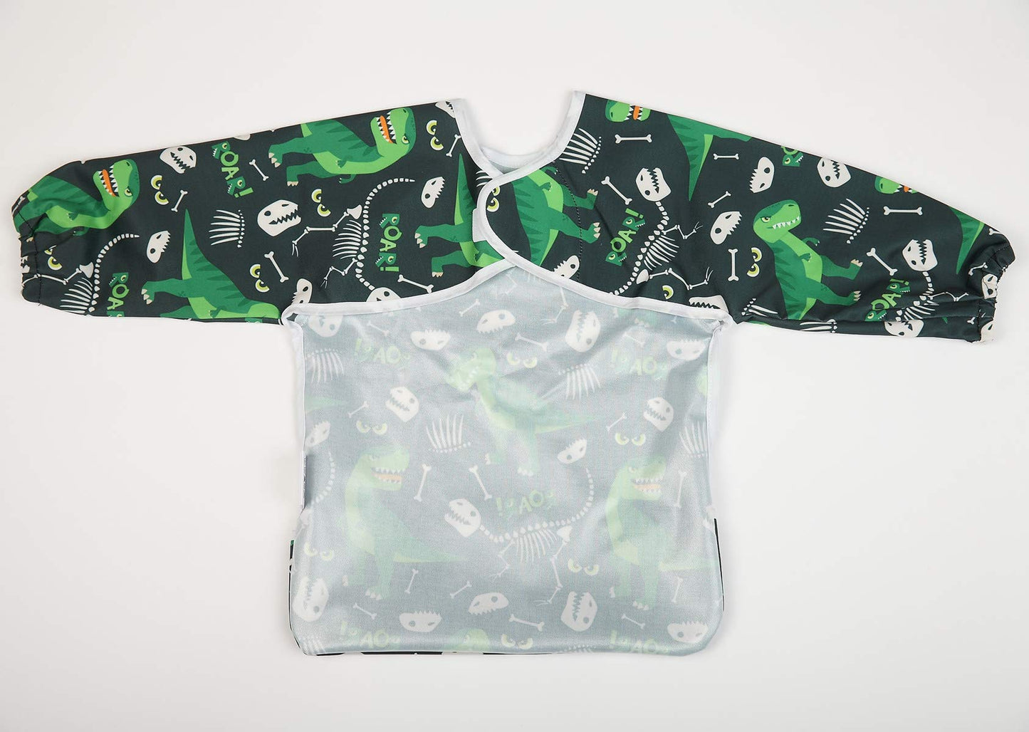 Sigzagor Baby Bib Long Sleeved Shirt With Pocket 1-3 Years Old Toddler For Boys (Green Dinosaurs)