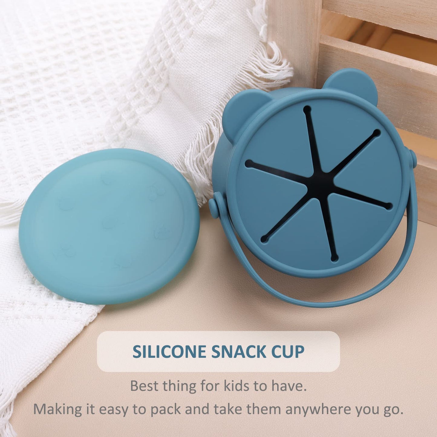 Dilovely Snack Cups For Toddlers, Silicone Snacks Containers, Baby Food Catcher Spill Proof, Kid Snacks Holder With Dustproof Li