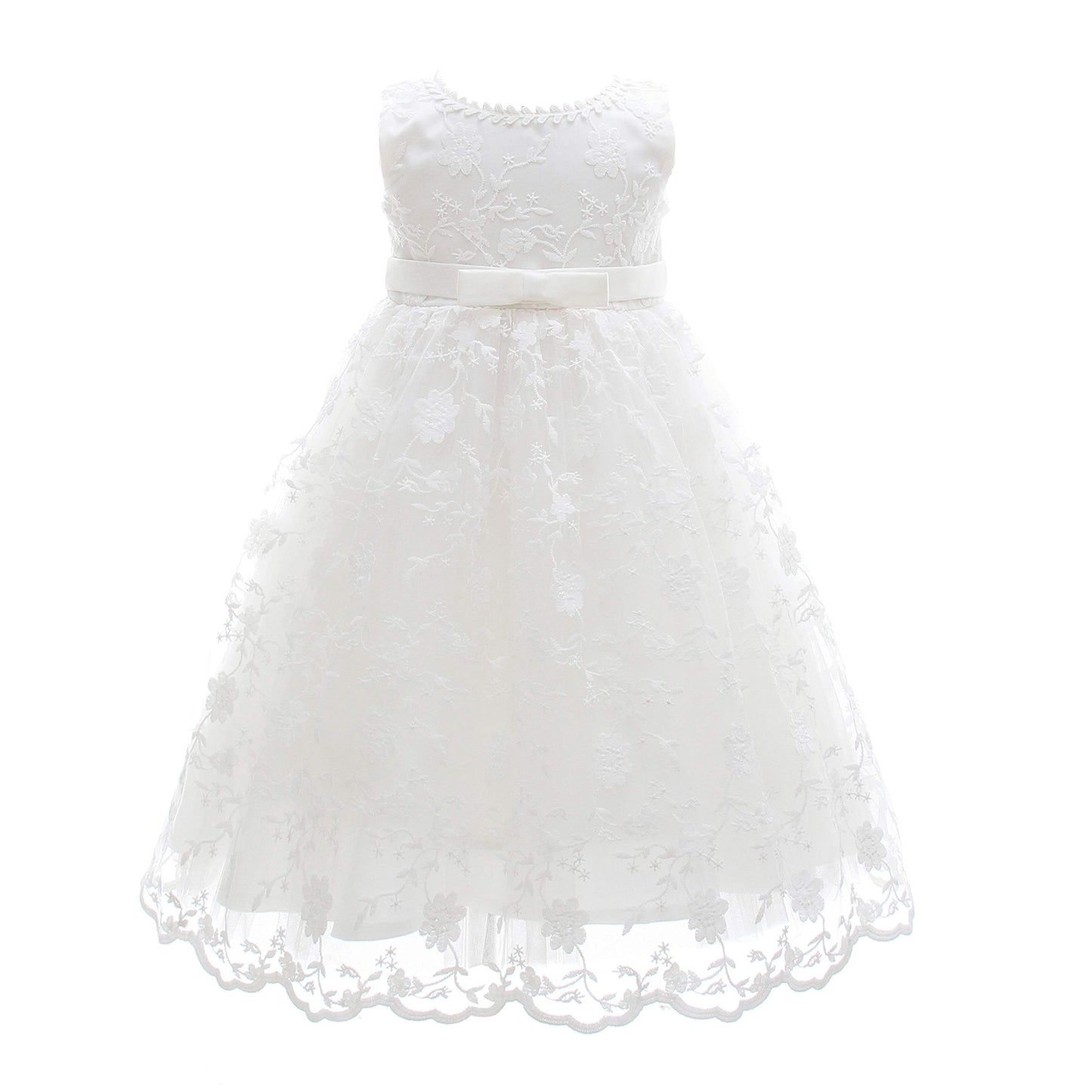 Glamulice White Baby-Girls Newborn Satin Baptism Dress Elegant Lace Cap Flower Christening Gown 0-6 Infant Formal Party Wedding