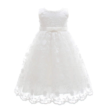 Glamulice White Baby-Girls Newborn Satin Baptism Dress Elegant Lace Cap Flower Christening Gown 0-6 Infant Formal Party Wedding