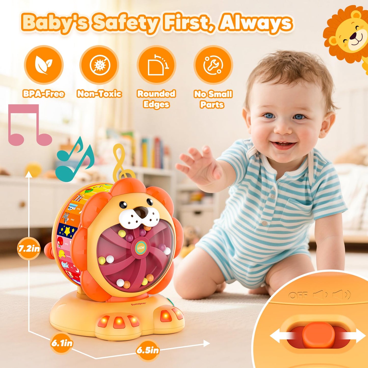 Alphabet Learning Toys for Toddlers 1-2 Year Old, Lion Spin and Sing ABC Letter Interactive Toys with Lights Sound, Musical Educ