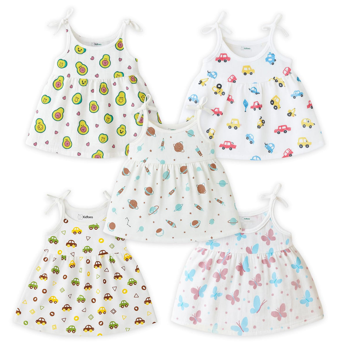 Kidbea 100% Organic Cotton Newborn Baby Girls Sleeveless Dress | Casual Muslin Frock Infant  5 Cute Prints (36 Months)