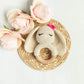 LABELLATANIS Wooden Baby Rattle - Bunny - Newborn - Crochet - Cream, White, Pink