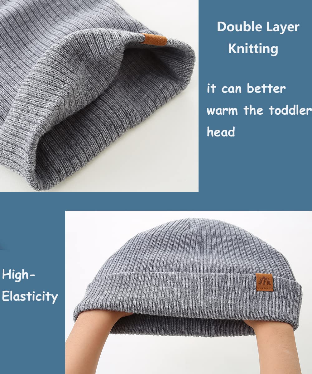 2 Pack Beanie For Toddler Boys Elegant Warm Boys Beanie Classic Grey Knit Winter Hat For Kids