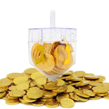 The Dreidel Company Hanukkah Fillable Transparent Clear Can Be Filled With Hanukkah Gelt Or Hanukkah Chocolate (4-Pack)