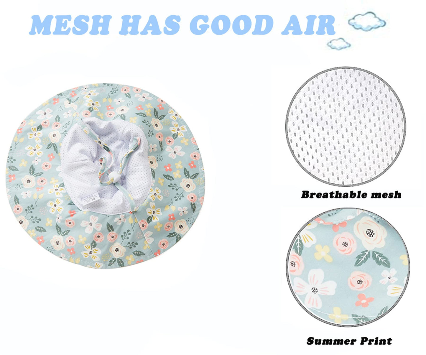 Baby Girl Sun Hat Summer Beach Hats With Upf 50+ Toddler Infant With Wide Brim Strap Outdoor Bucket Hat Greden6-12 Months